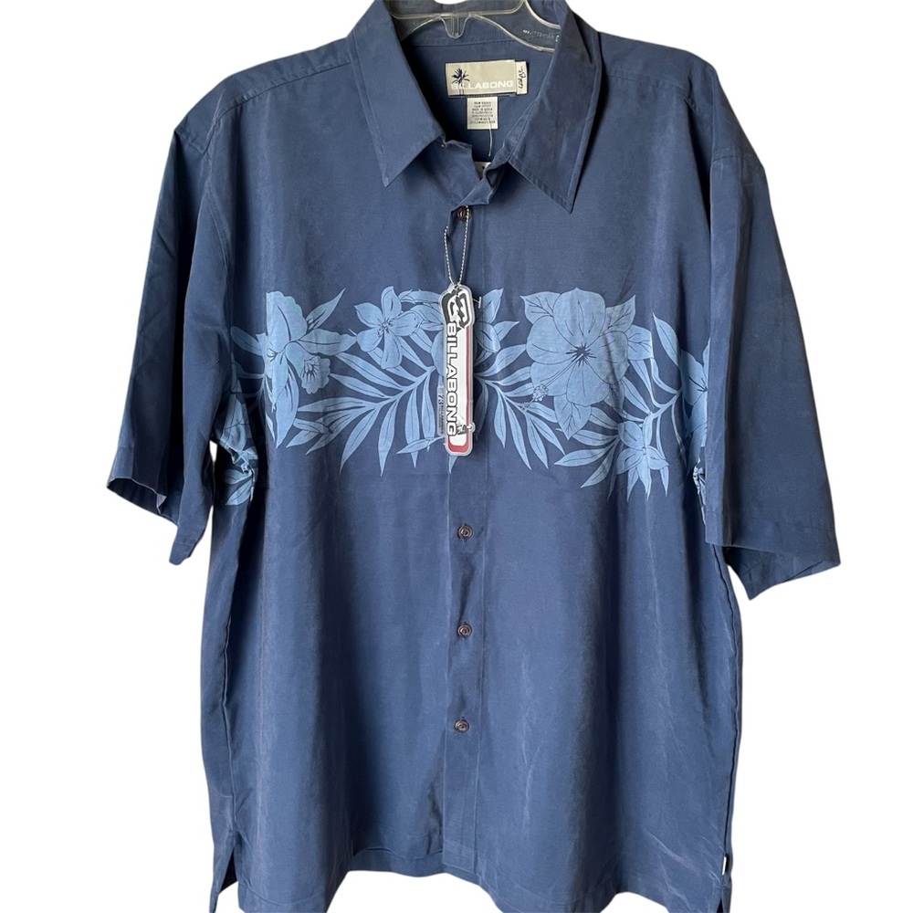 Billabong Vintage Blue‎ Floral Hawaiian Shirt, L